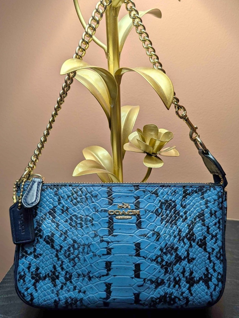 Coach Exotic Nolita Python-Embossed Leather Wristlet 64712 Navy Blue